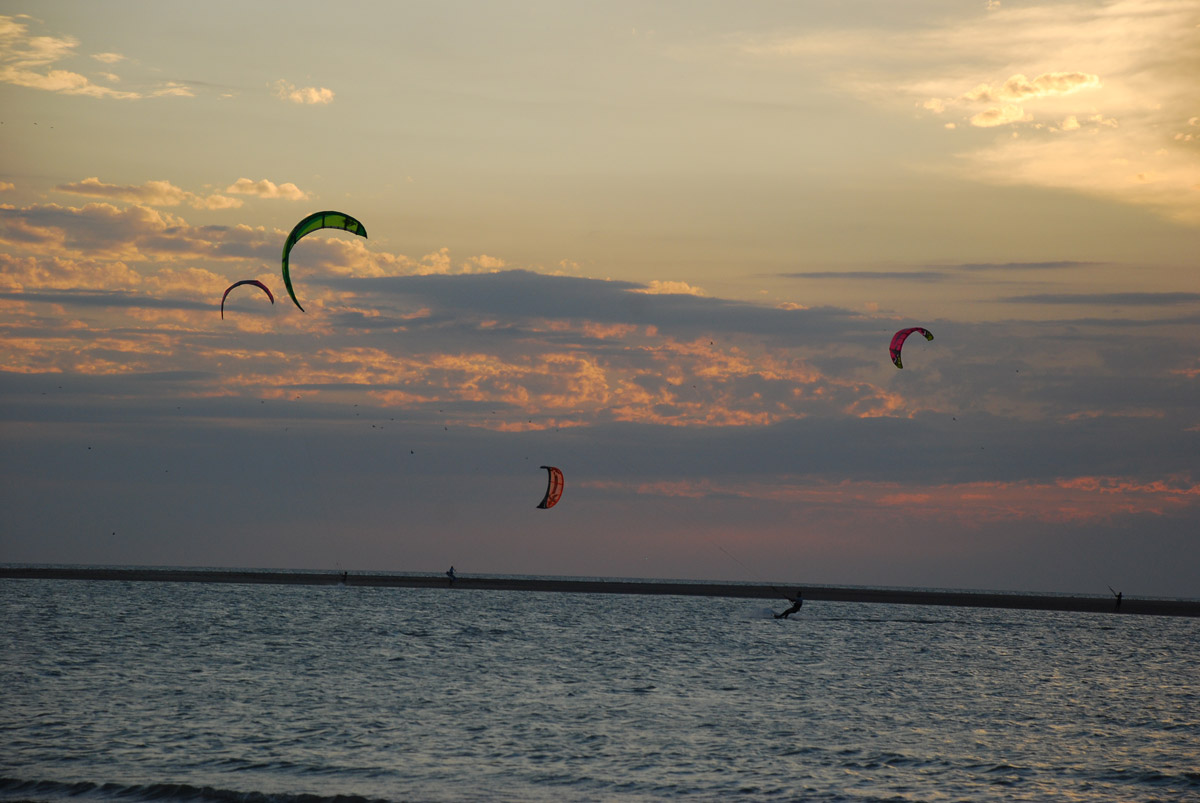 Personas haciendo Windsurf en la playa